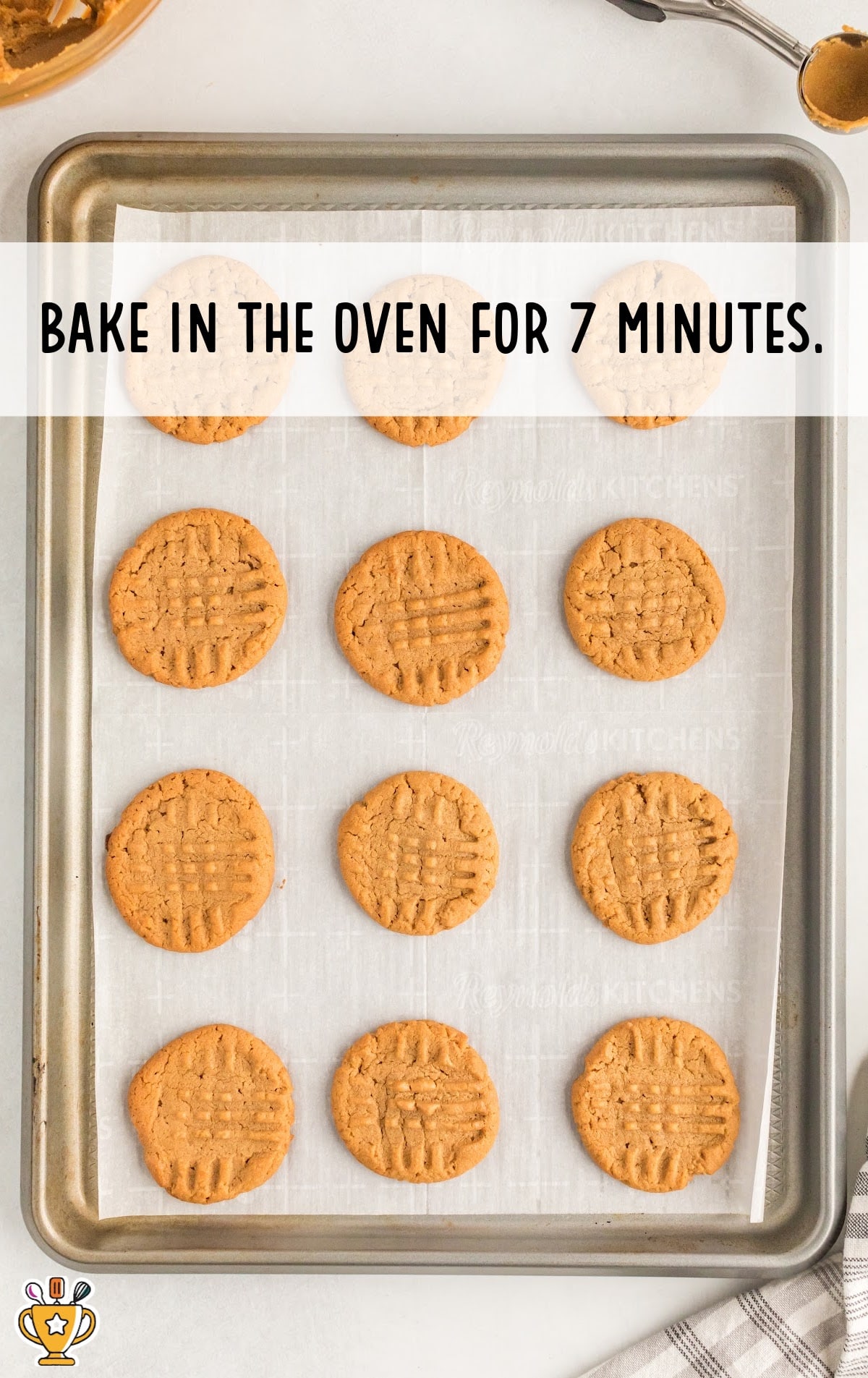 Baked 3 Ingredient Peanut Butter Cookies in a baking tin