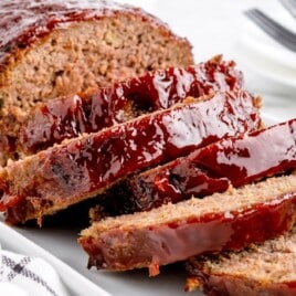 Air Fryer Meatloaf slices on a plate