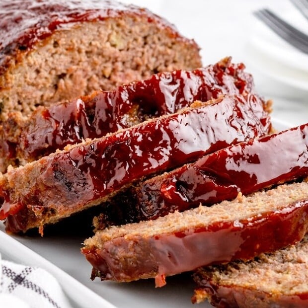 Air Fryer Meatloaf slices on a plate