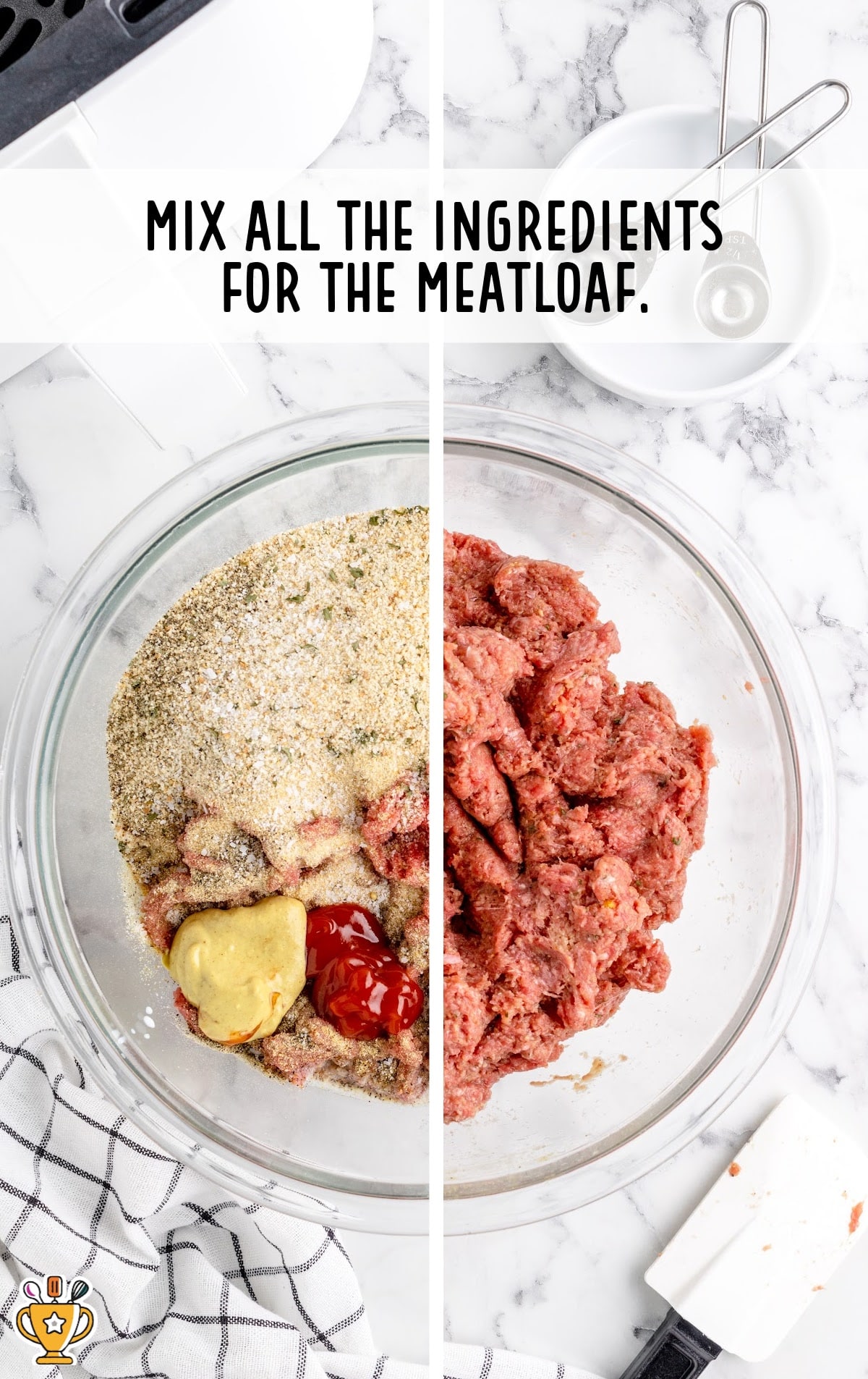 Ingredients for making Air Fryer Meatloaf in a clear bowl