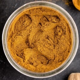 A view of the top of a jar of spices.