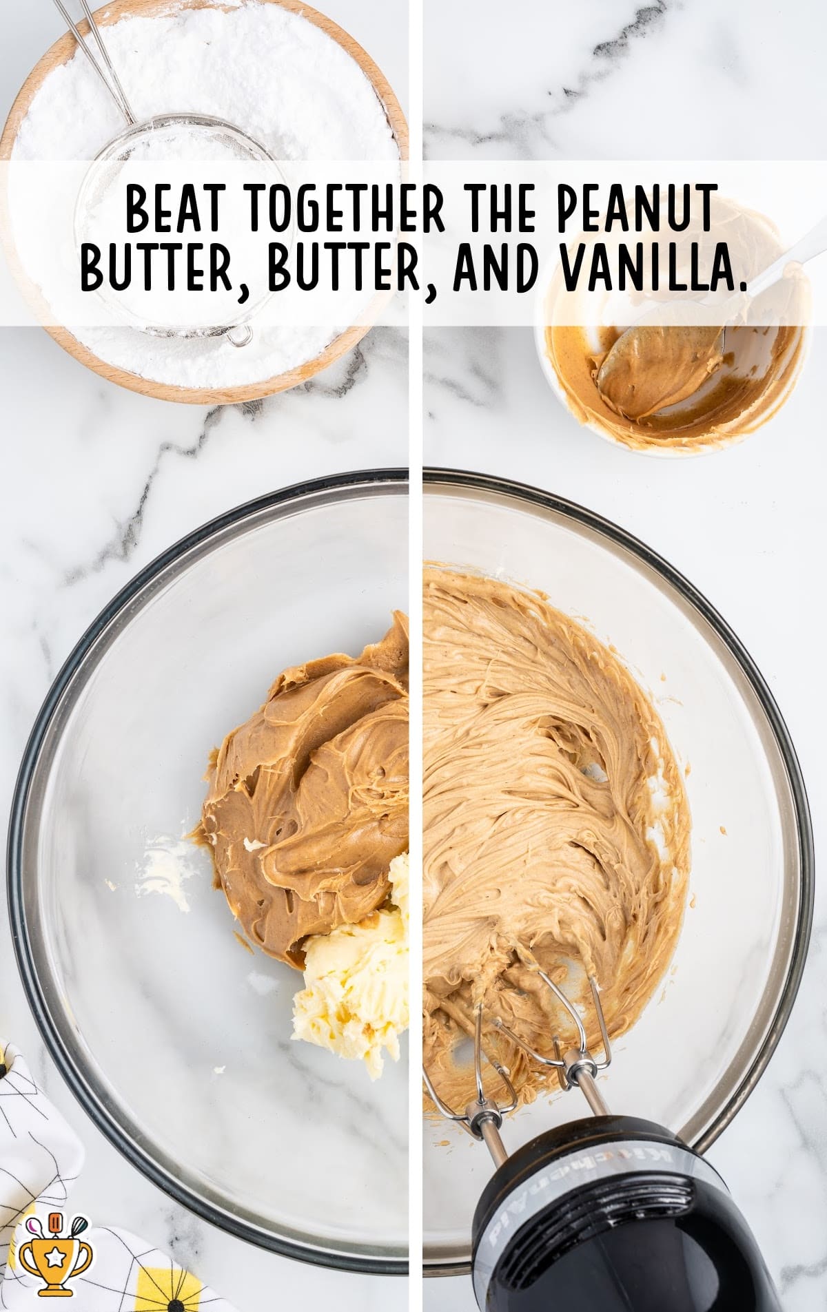 Ingredients for making Butterfinger Cupcakes in a bowl mixed together by the mixer
