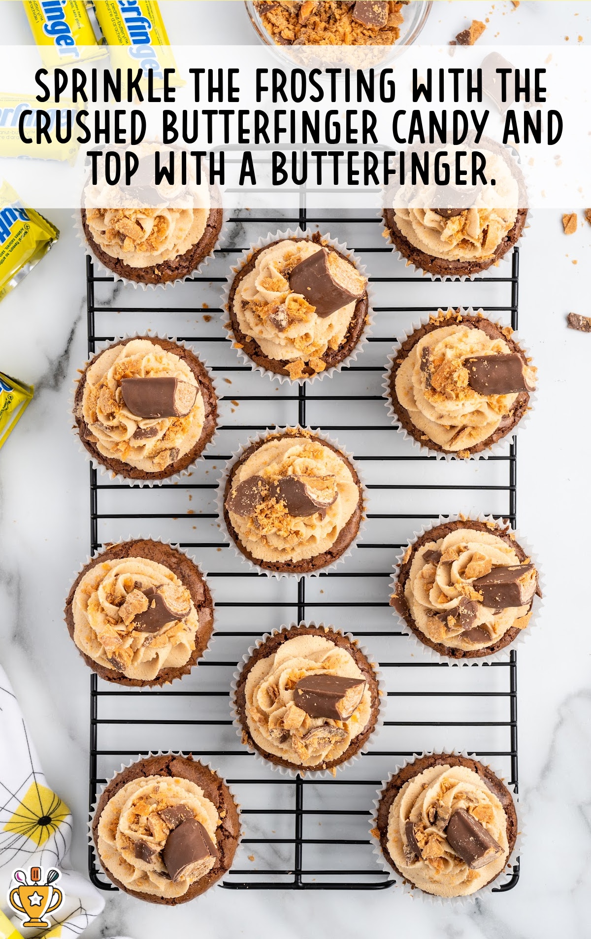 Butterfinger Cupcakes on a cooling rack