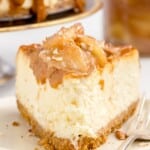 A close up photo of A piece of Caramel Apple Cheesecake