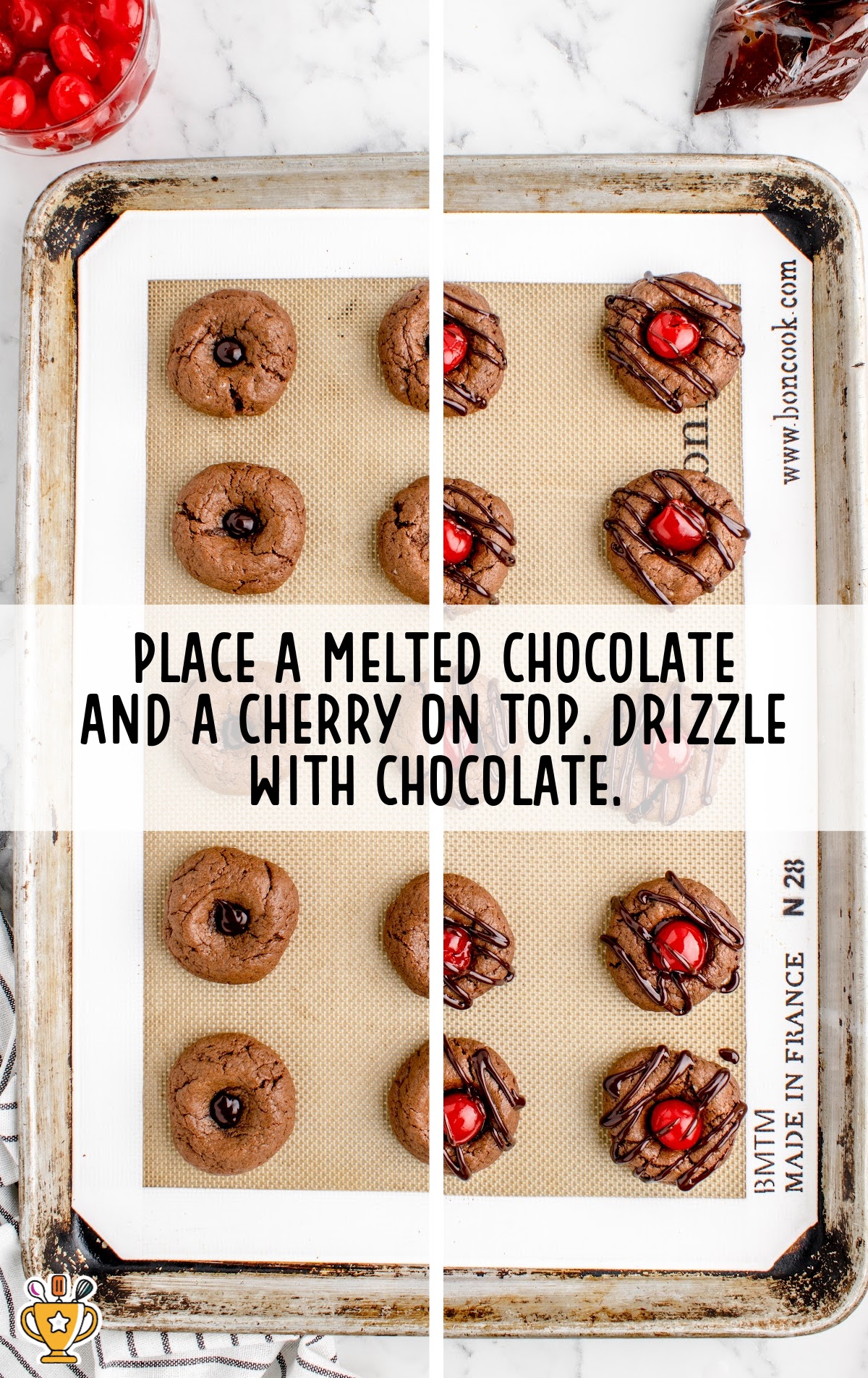 Chocolate Cherry Cookies on a baking pan
