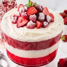A large trifle bowl of C Christmas trifle.