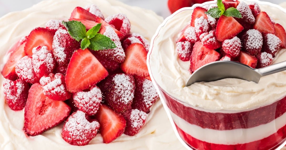 a christmas trifle covered in sugared berries