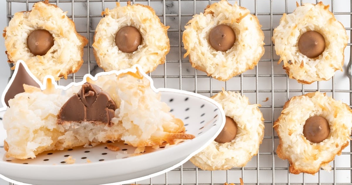 Coconut Blossoms on a rack and one on a plate with a bite on it