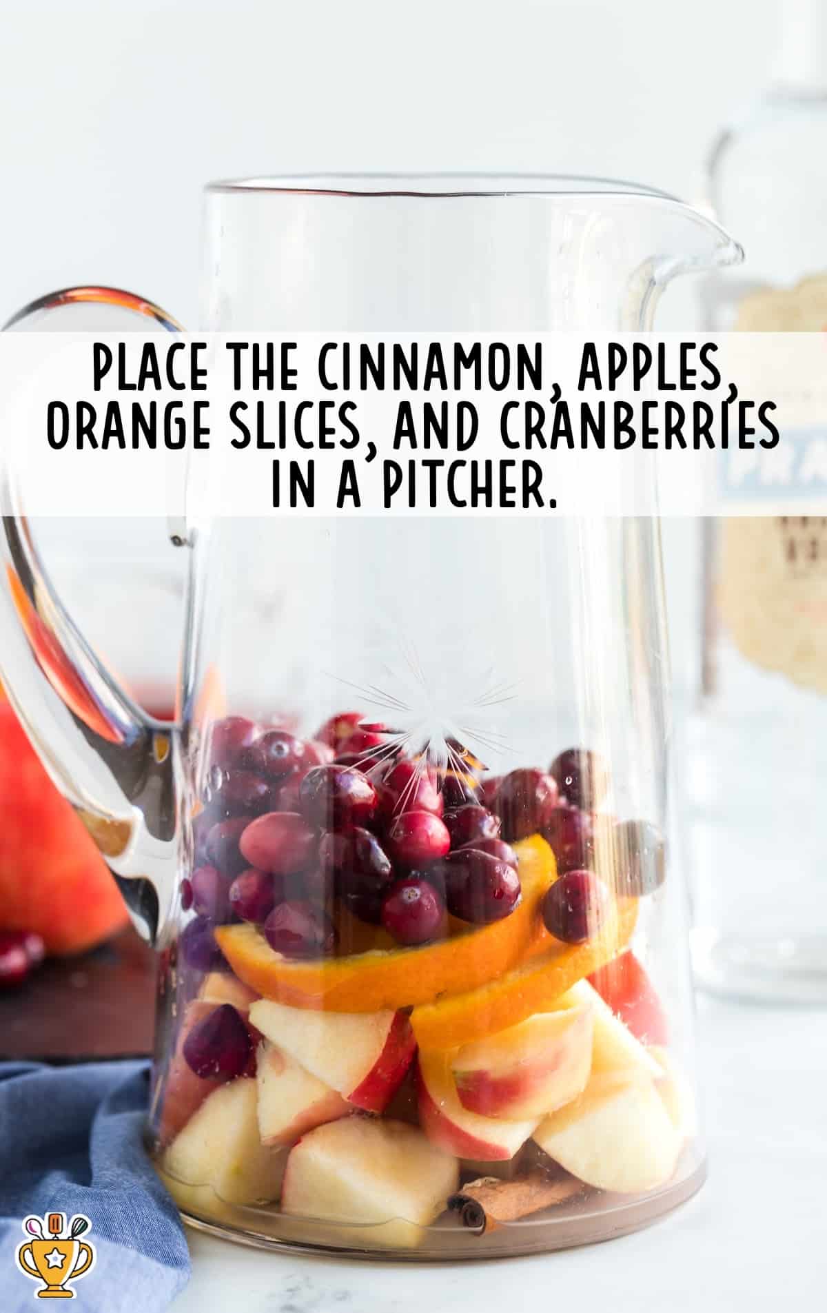 cinnamon, apples, orange slices and cranberries in a jar