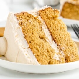 A plate served with a piece of Gingerbread Cake