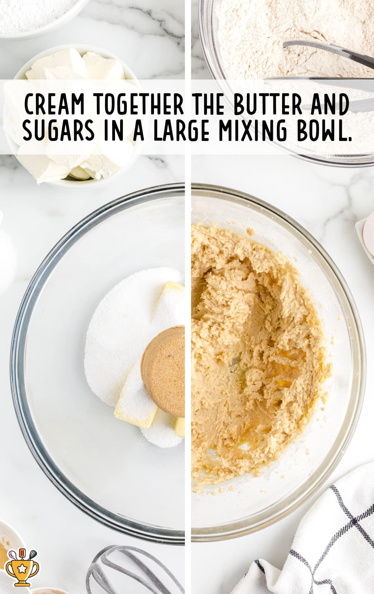 butter and sugar in a mixing bowl