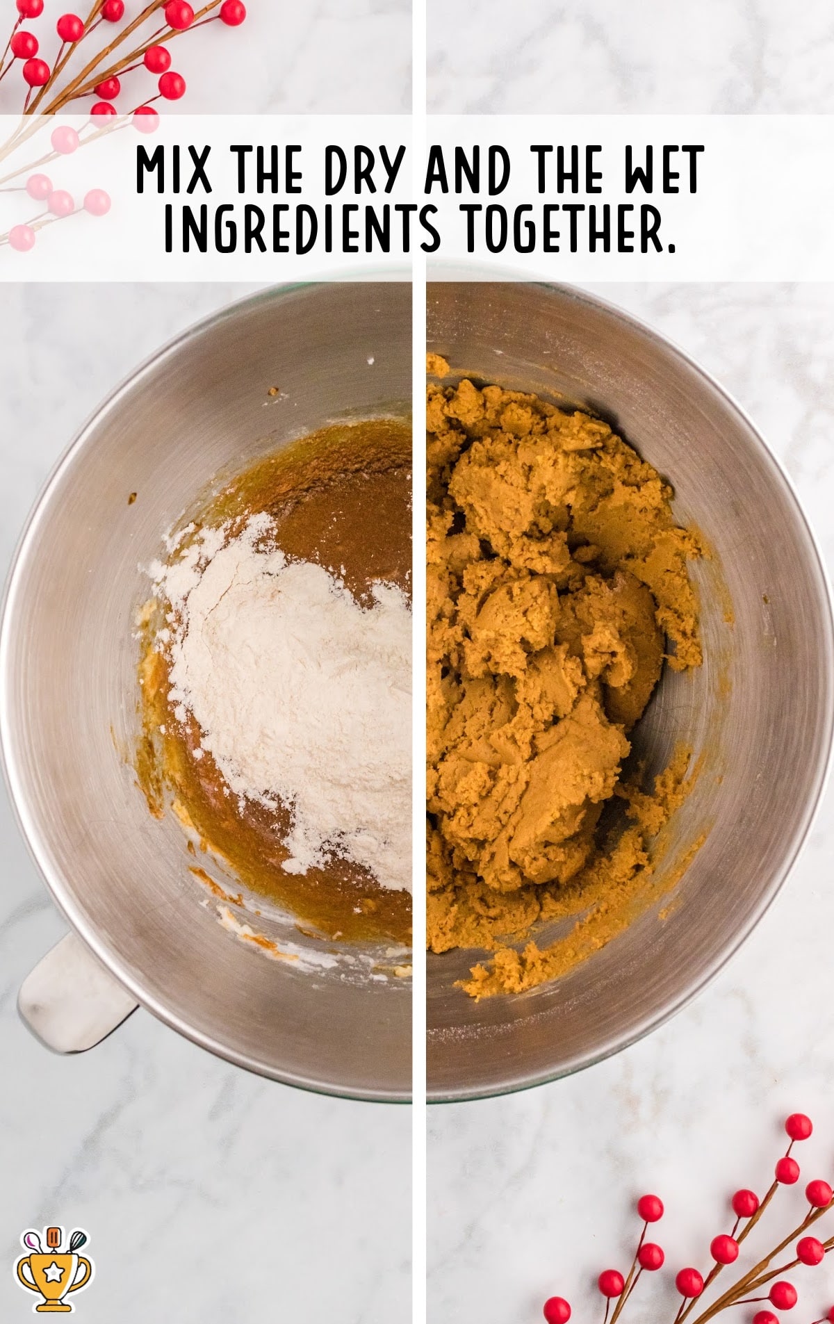 dry and wet ingredients for making Gingerbread Cookies mixed together in a bowl