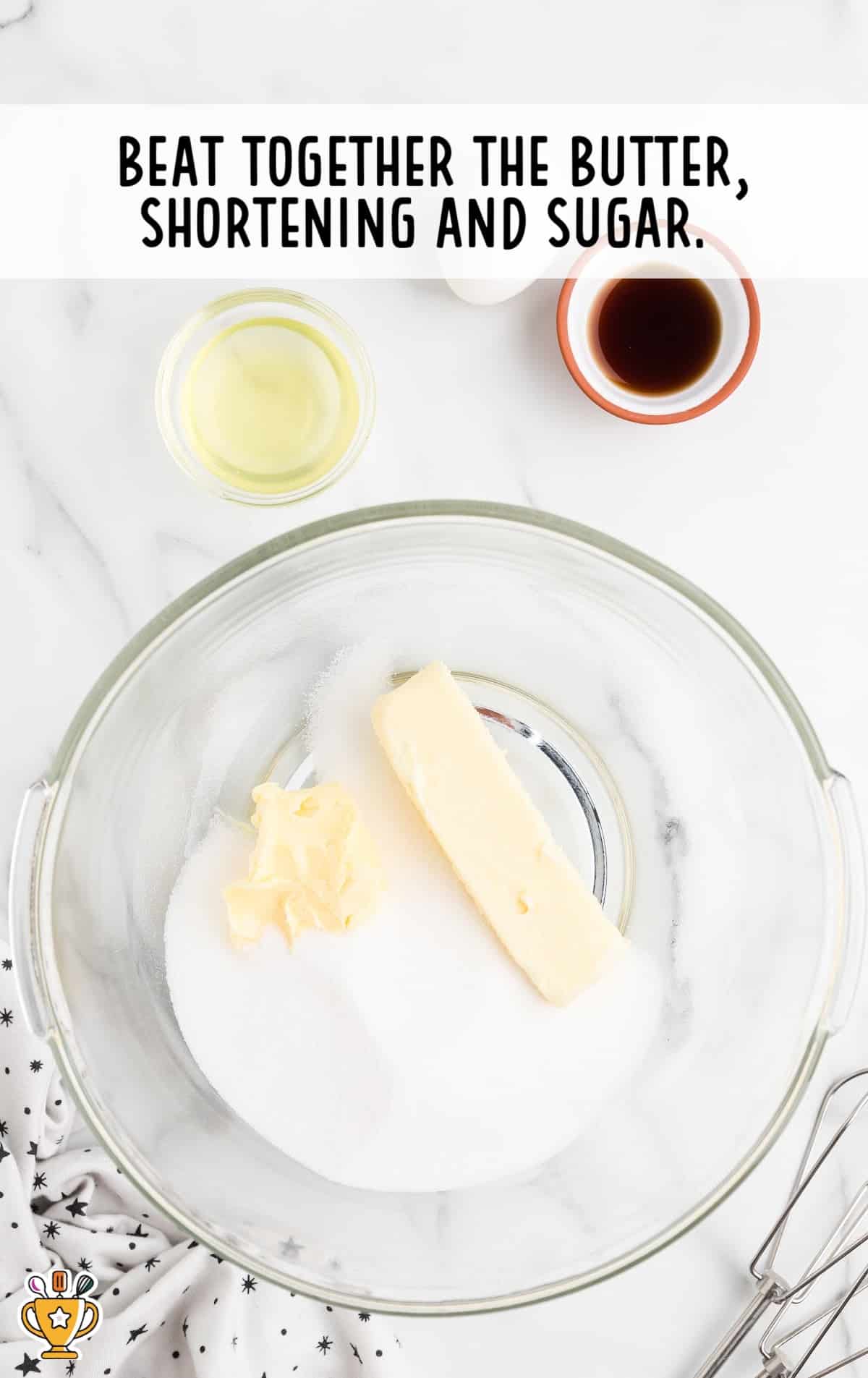 butter, shortening and sugar in a clear bowl