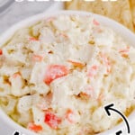 A bowl of imitation crab dip.