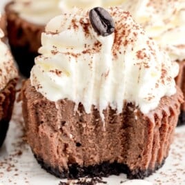 Kahlua Cheesecake with a bite on it
