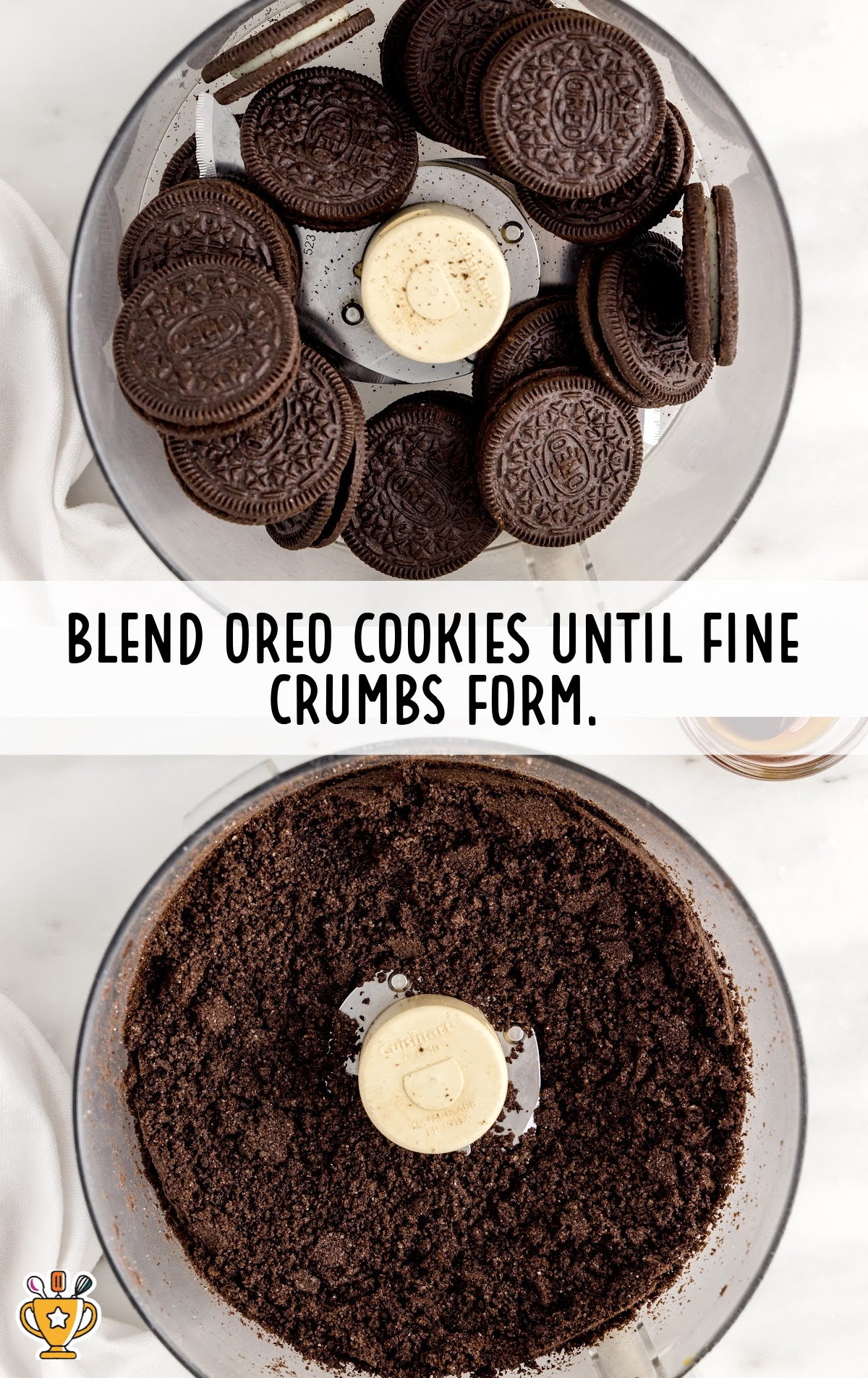oreo cookies in a blender and blended oreo cookies in a blender
