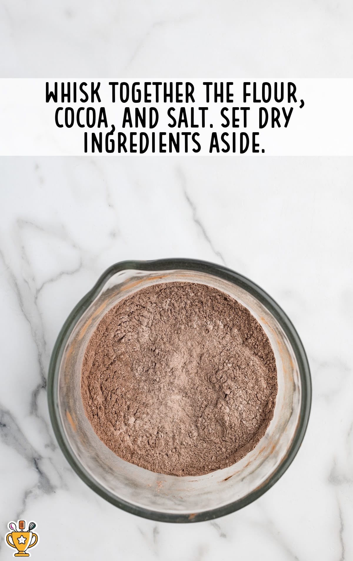 flour, cocoa and slat whisked together in a bowl
