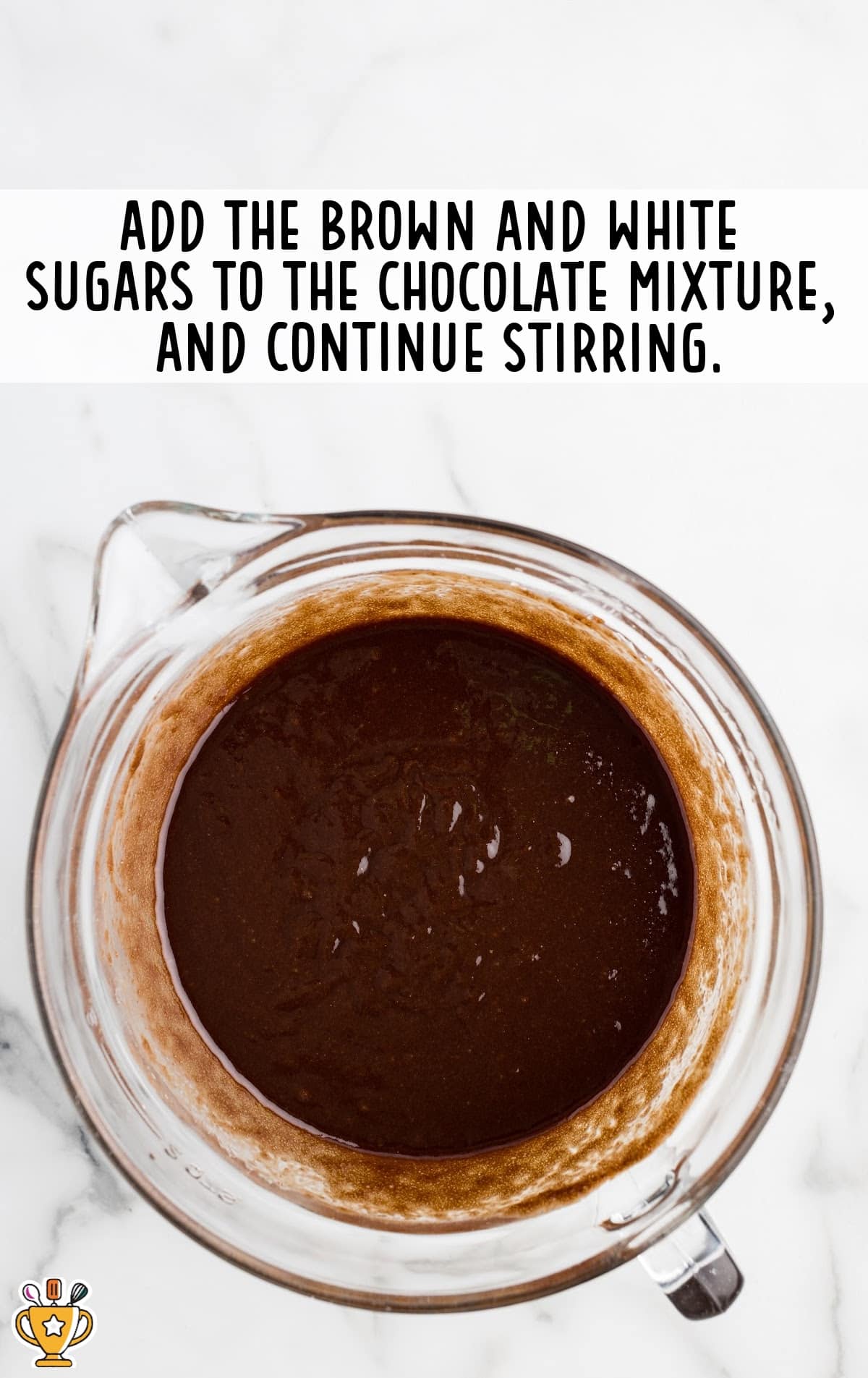 brown and white sugar added to the chocolate mixture in a bowl