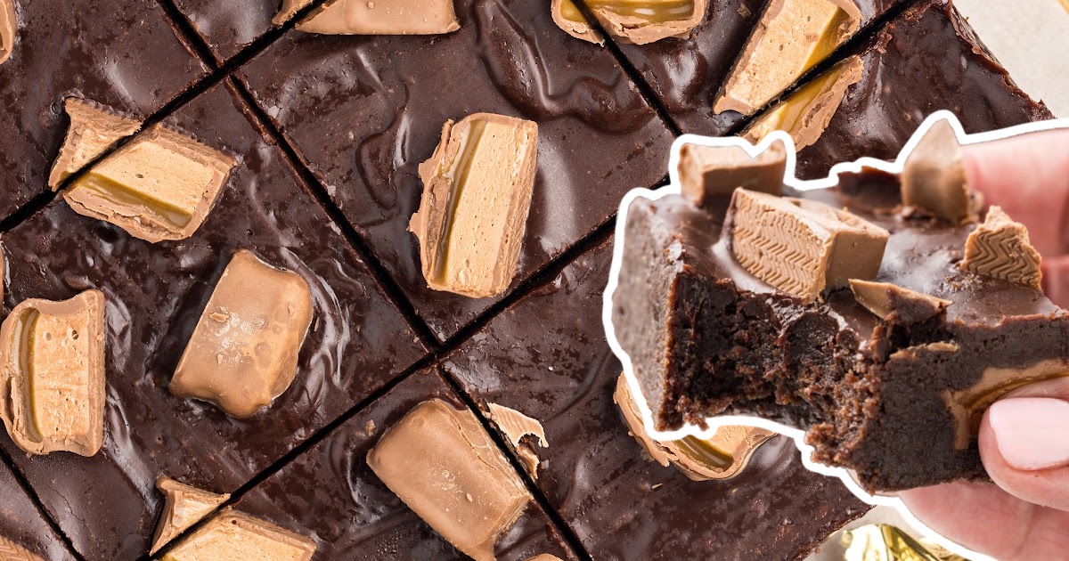Milky Way Brownies and a hand holding a slice of it