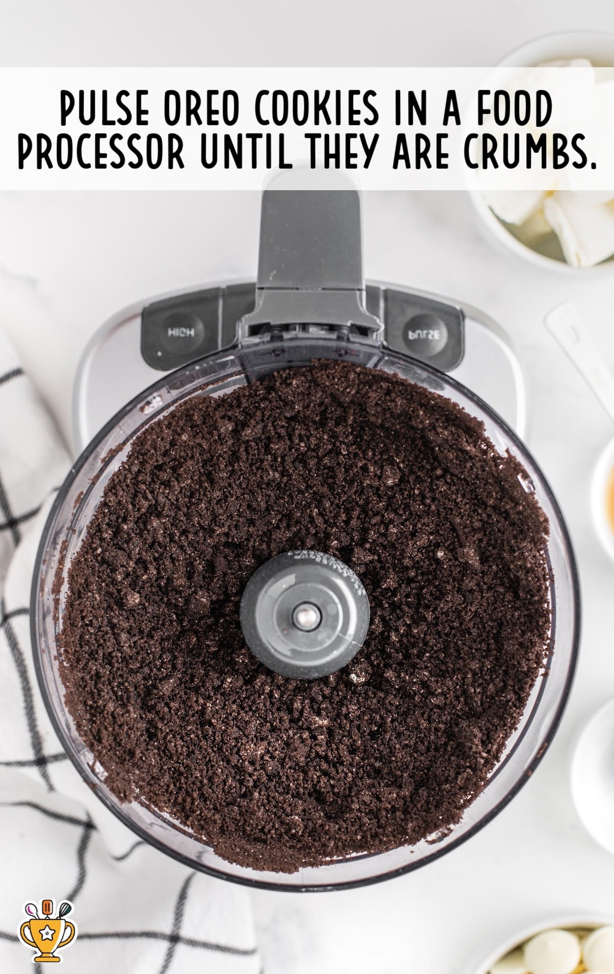 Oreo cookies pulsed in a food processor