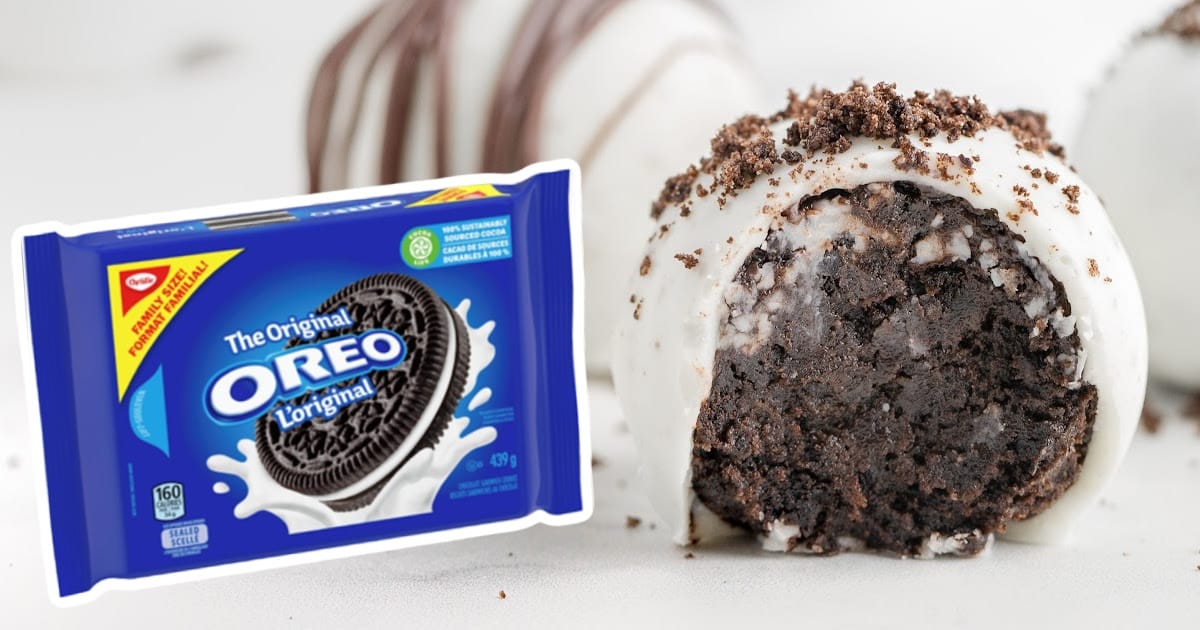 An Oreo Truffle with a bite on it