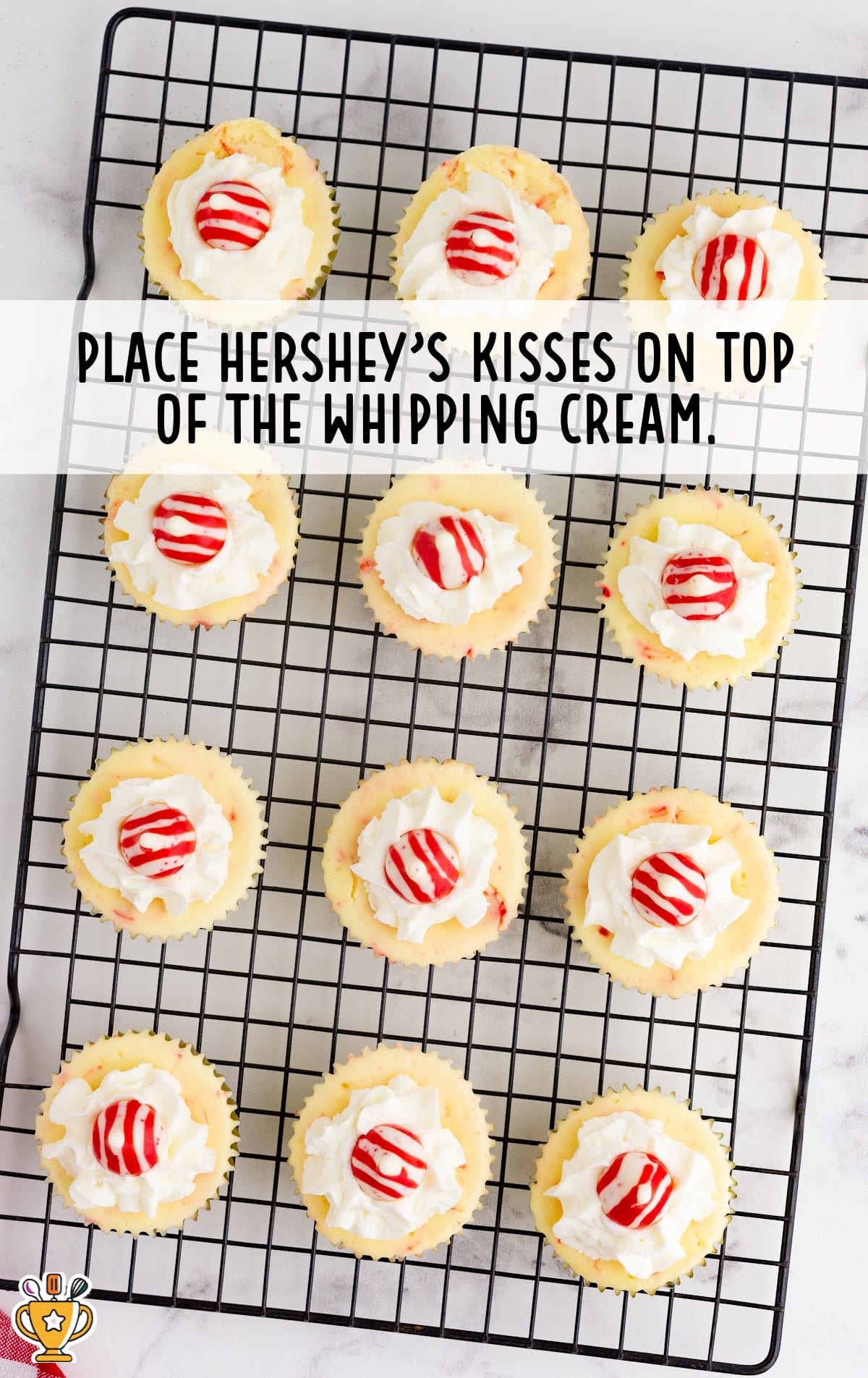 Peppermint Cheesecakes on a cooling rack
