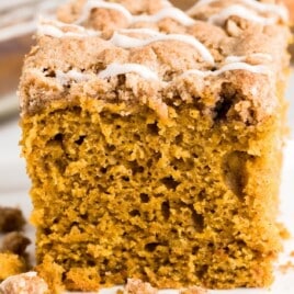 A piece of Pumpkin Coffee Cake on a plate