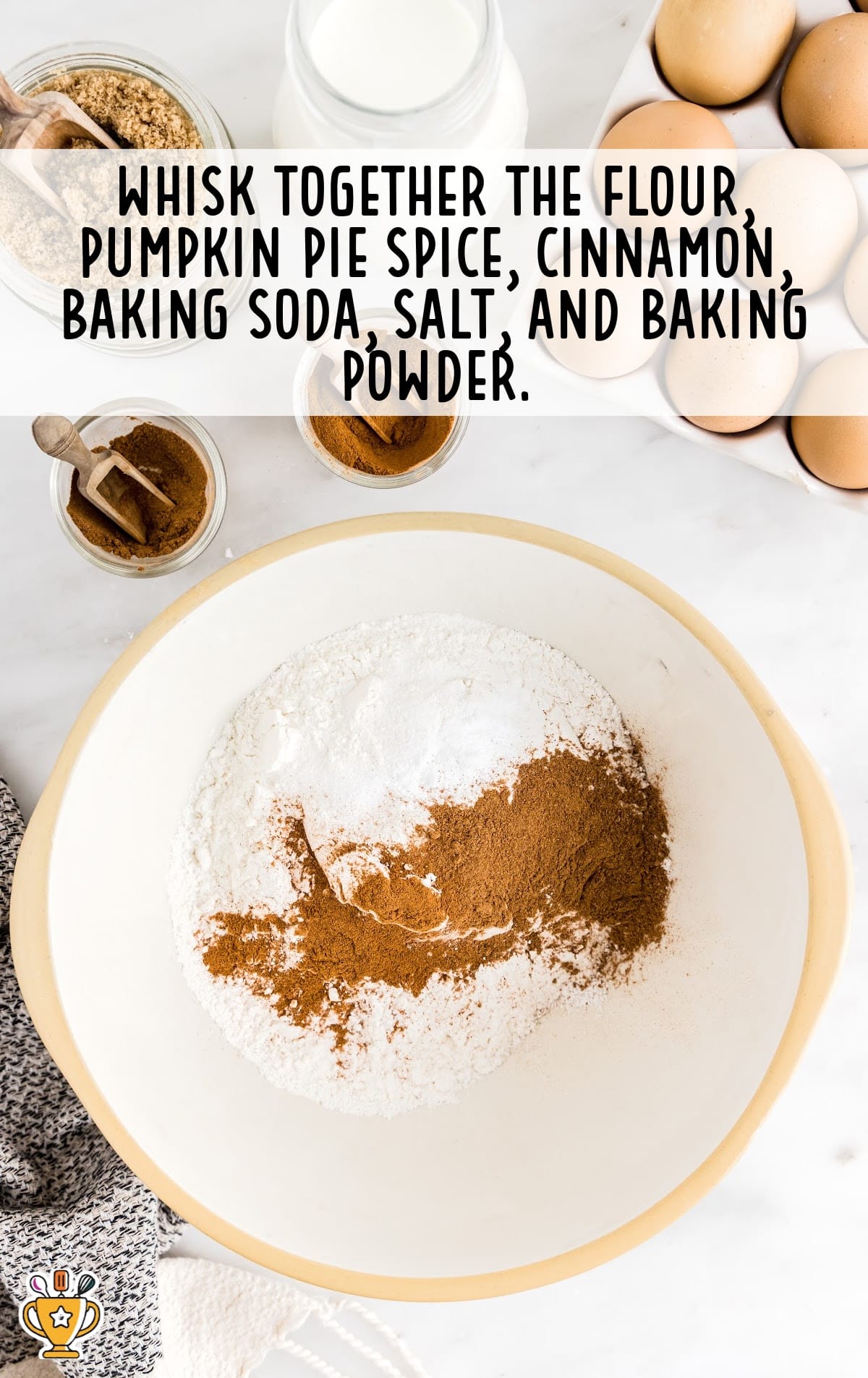 Ingredients for making Pumpkin Coffee Cake together in a bowl
