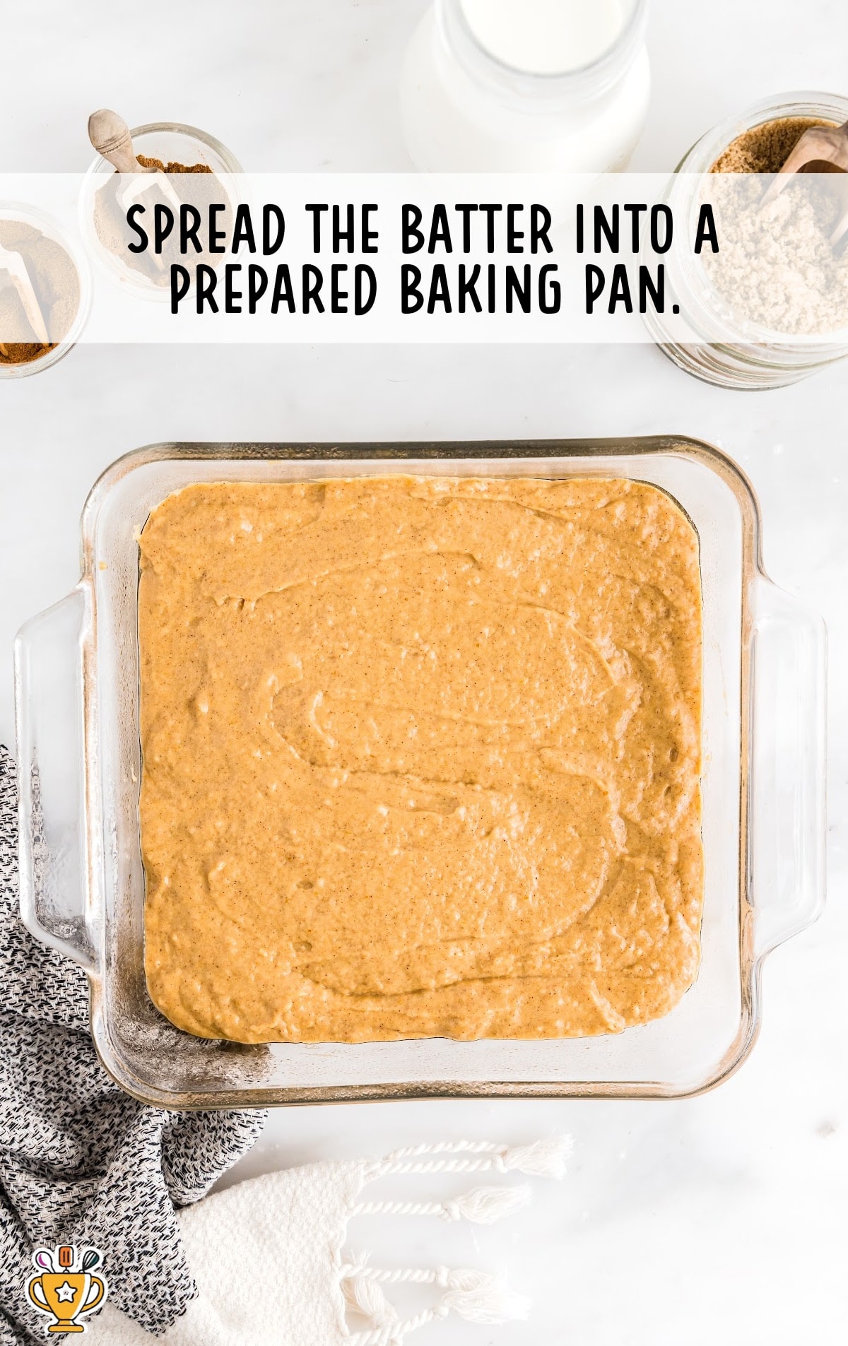 Batter spread into a baking pan