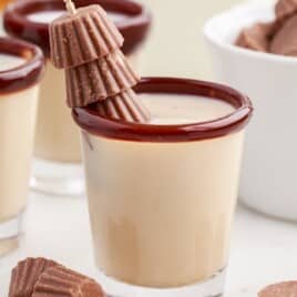 A few shot glasses ready with reese cup shots