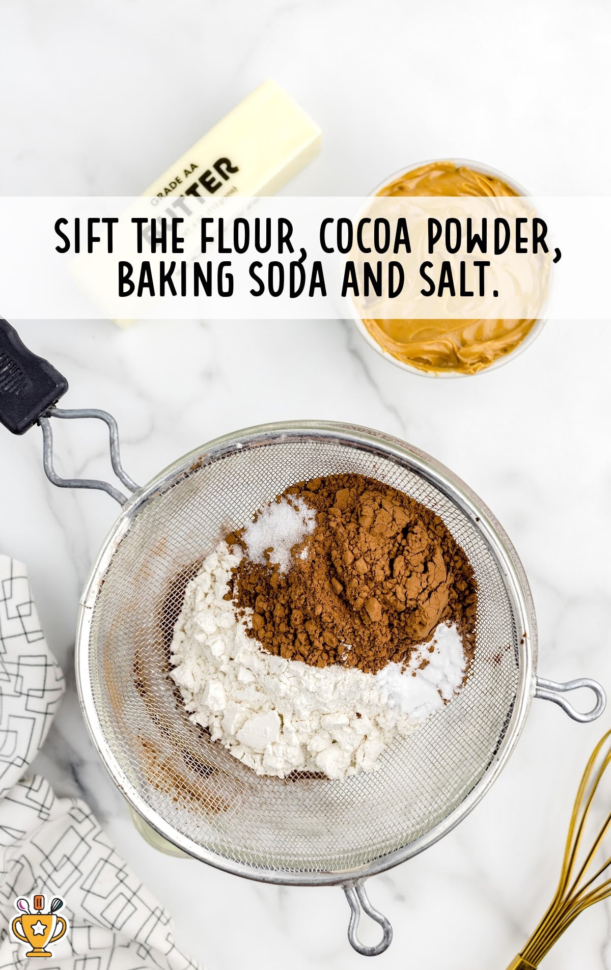 flour, cocoa powder, baking soda and salt in a sifter