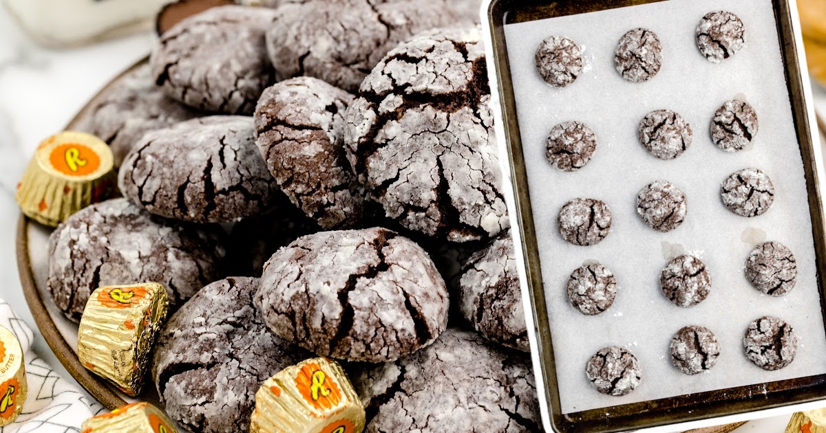 Reese's Crinkle Cookies on a plate and on a baking tin