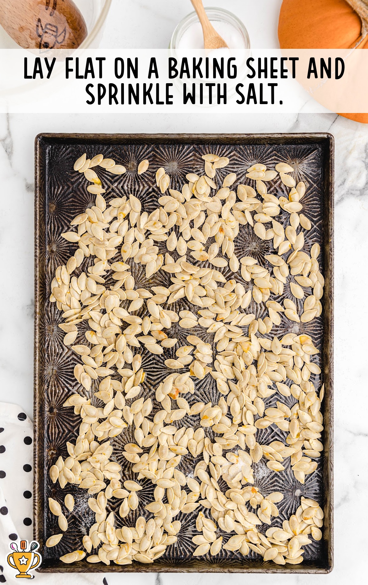 Roasted Pumpkin Seeds on a baking sheet