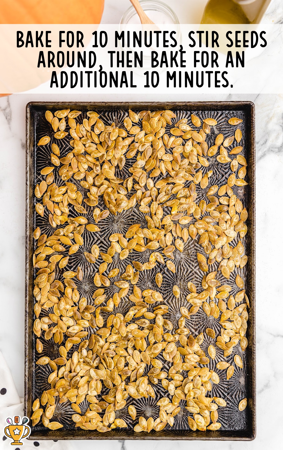 Roasted Pumpkin Seeds in a baking pan
