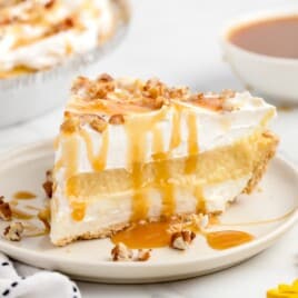 A piece of Salted Caramel Pie on a plate