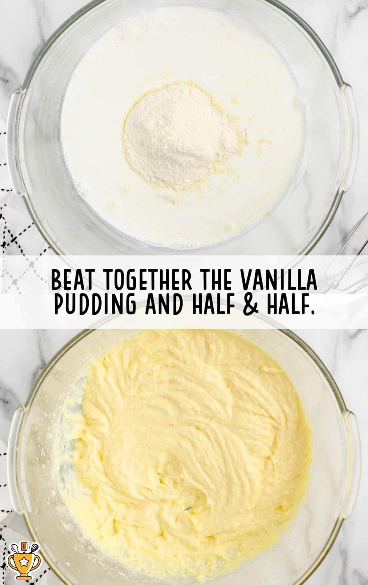 Vanilla pudding and half & half in a clear container