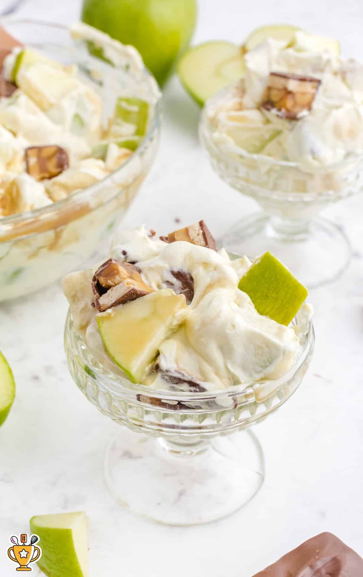 Snickers Salad in a serving glass