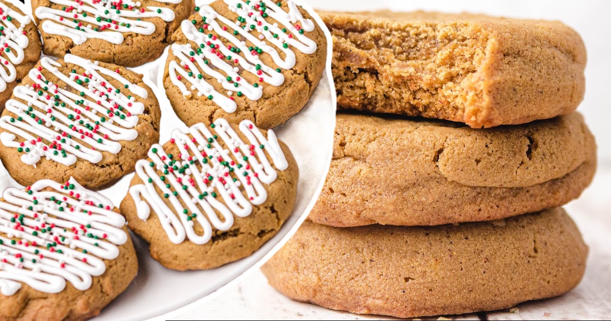 Soft Gingerbread Cookies stacked together and others on a plate
