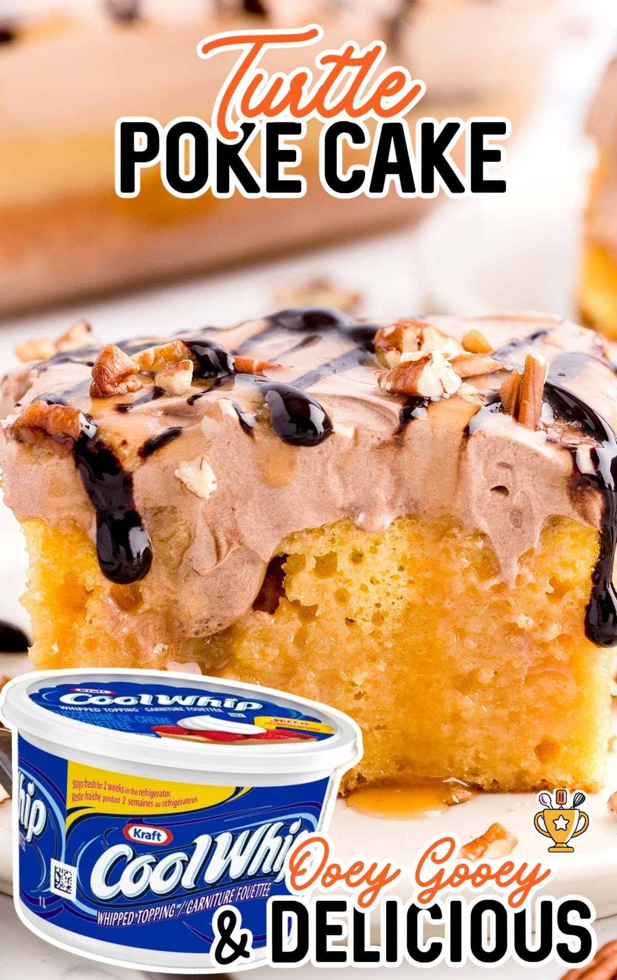 A piece of Turtle Poke Cake