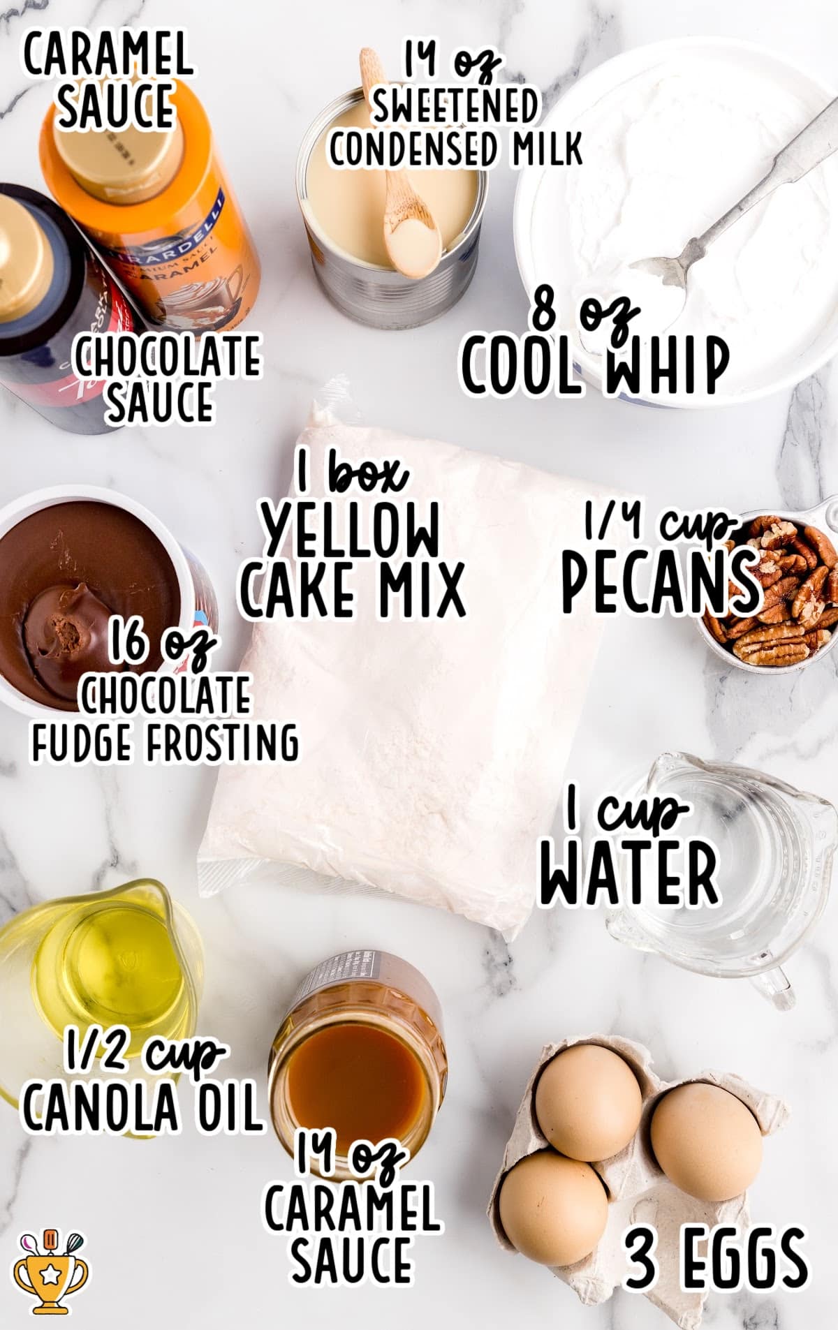 Ingredients for making Turtle Poke Cake
