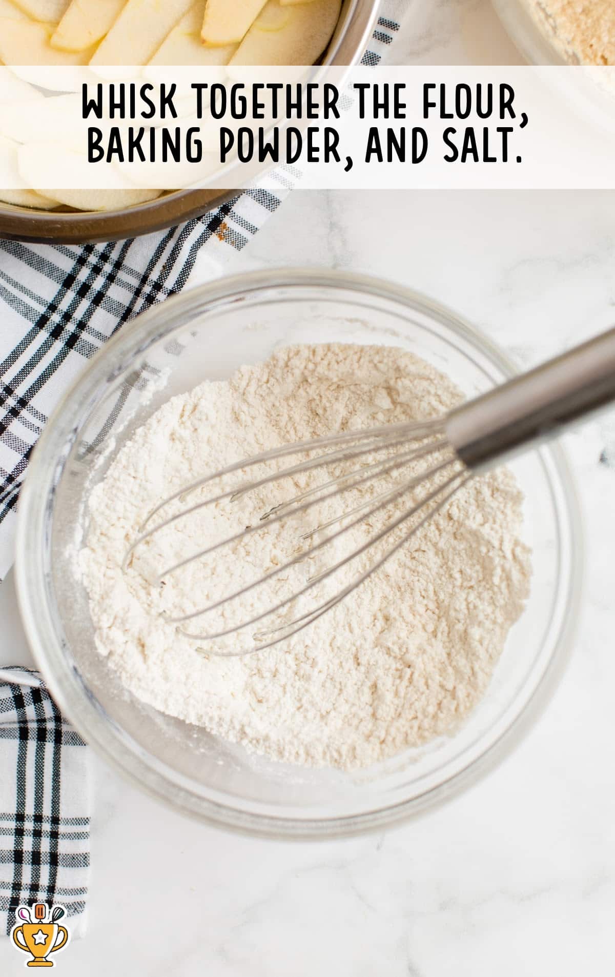 flour, baking powder and salt in a clear bowl with a whisker