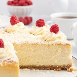 A piece of White Chocolate Cheesecake