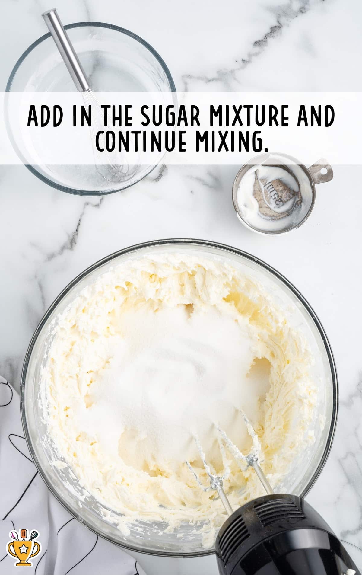 sugar added in a mixture bowl