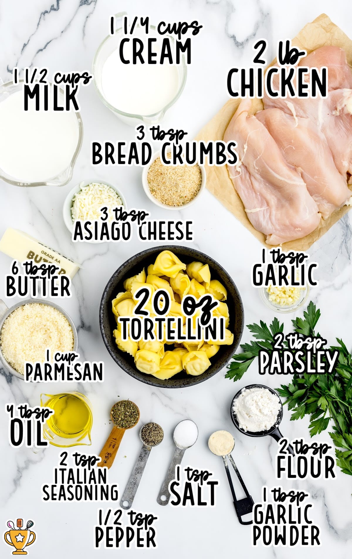 Ingredients for making Asiago Tortellini Alfredo with Grilled Chicken