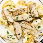 A plate full of Asiago Tortellini Alfredo with Grilled Chicken