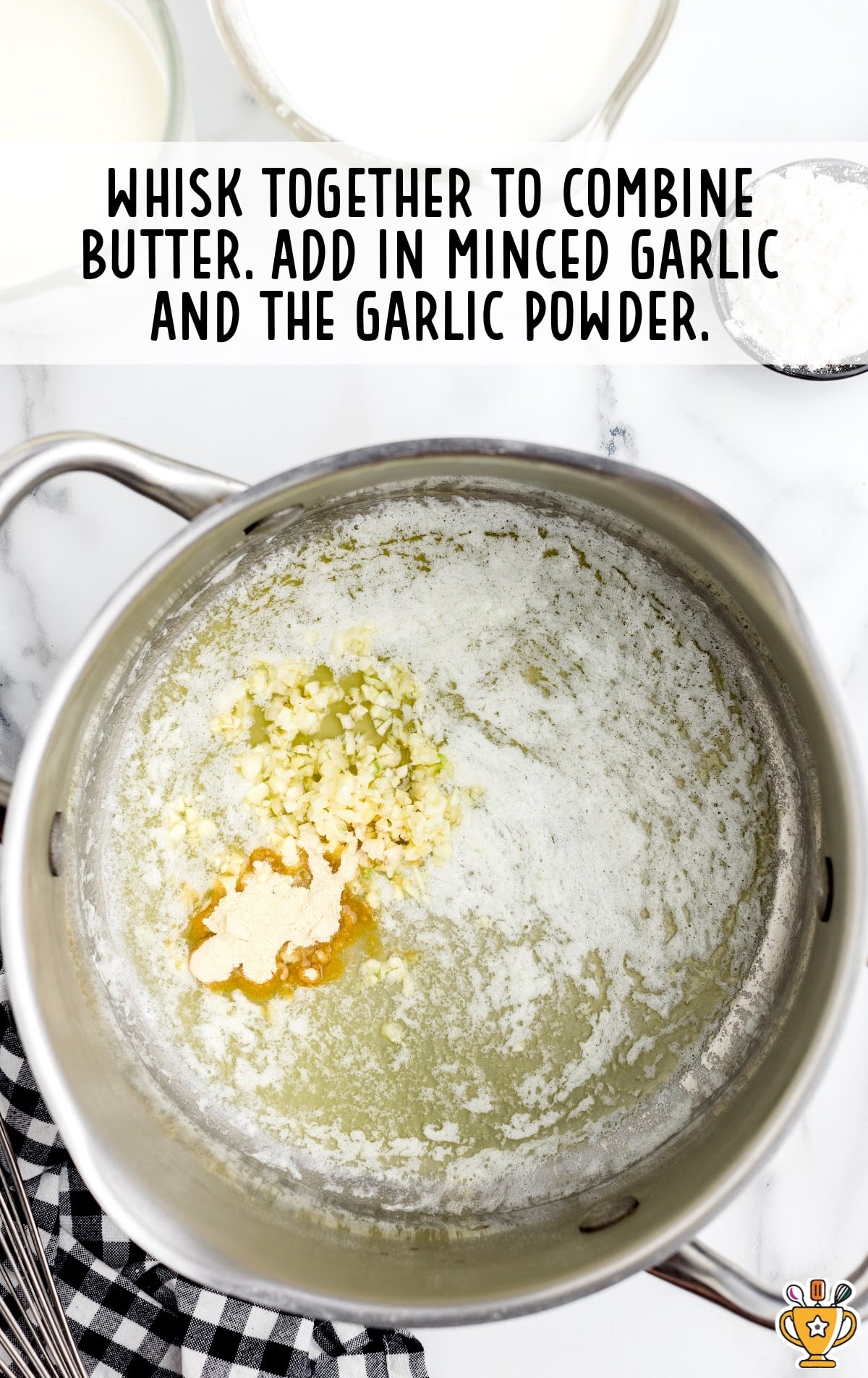 Butter, minced garlic and garlic powder in a pan