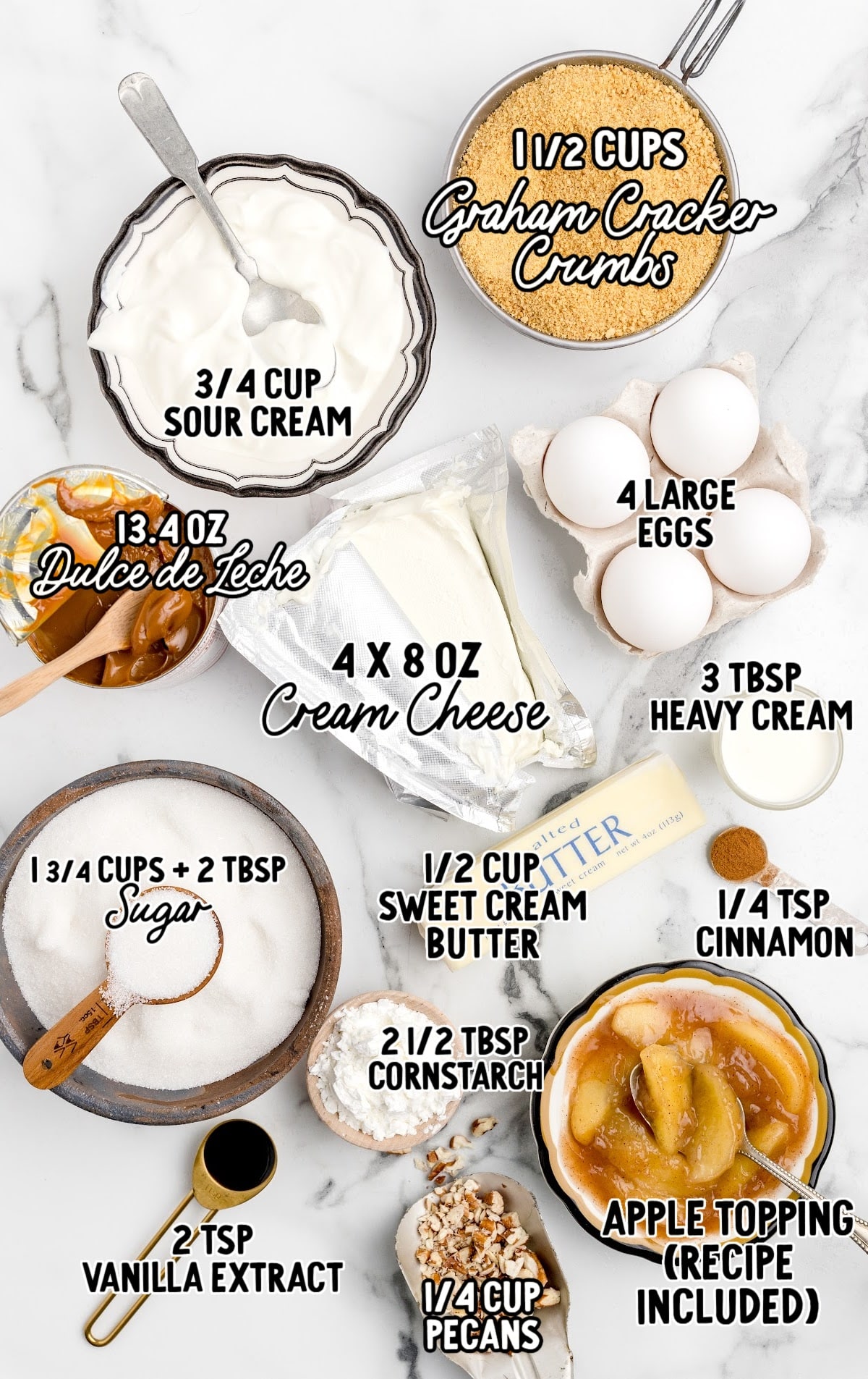 Ingredients for making Caramel Apple Cheesecake