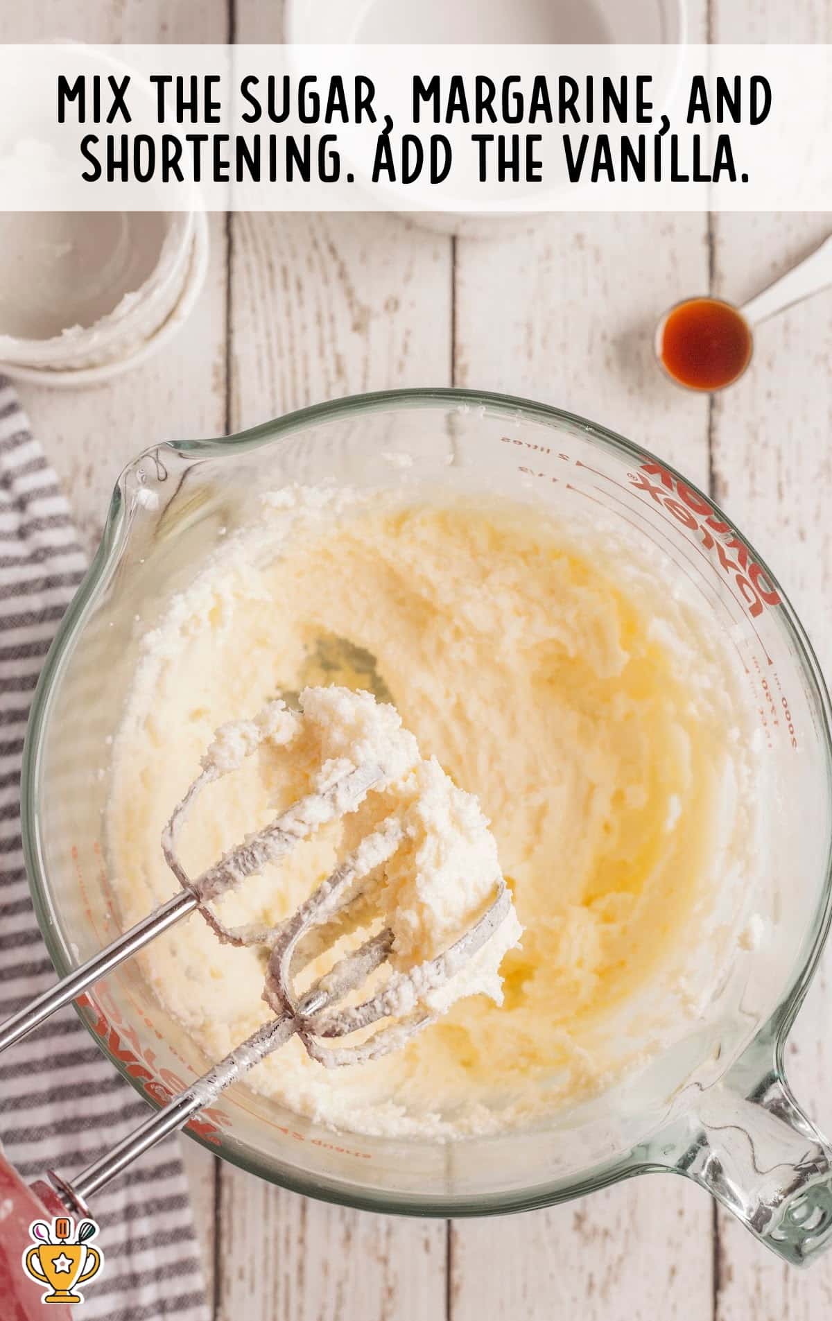 sugar, shortening, margarine, and vanilla in a bowl.