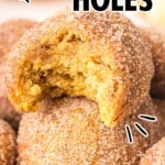 Pumpkin Donut Holes, one with a bite on it