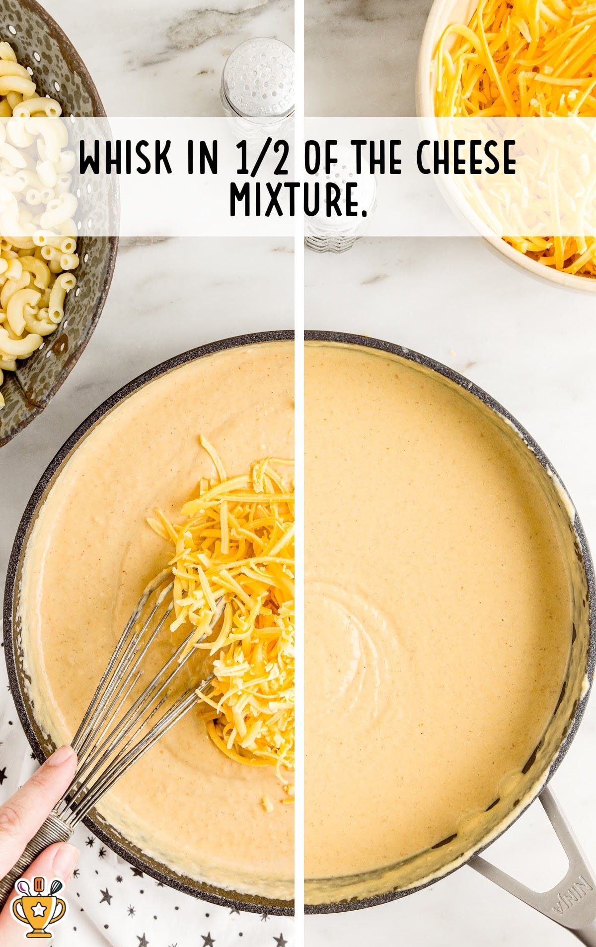 Cheese put in a pan of pumpkin puree with a whisker in it
